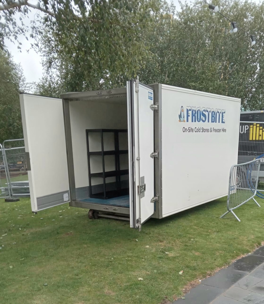 Interior view of a high-spec Frostbite Refrigeration trailer featuring hygienic wipe-clean walls and professional racking