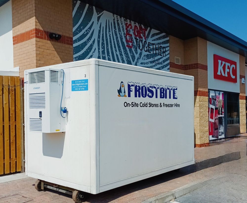 Frost-Bite refrigerated trailer providing backup cold storage for a KFC restaurant