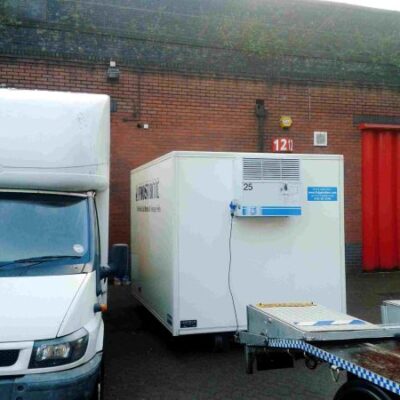 A professional fridge trailer hire North West unit supporting a large corporate catering event at a business park.