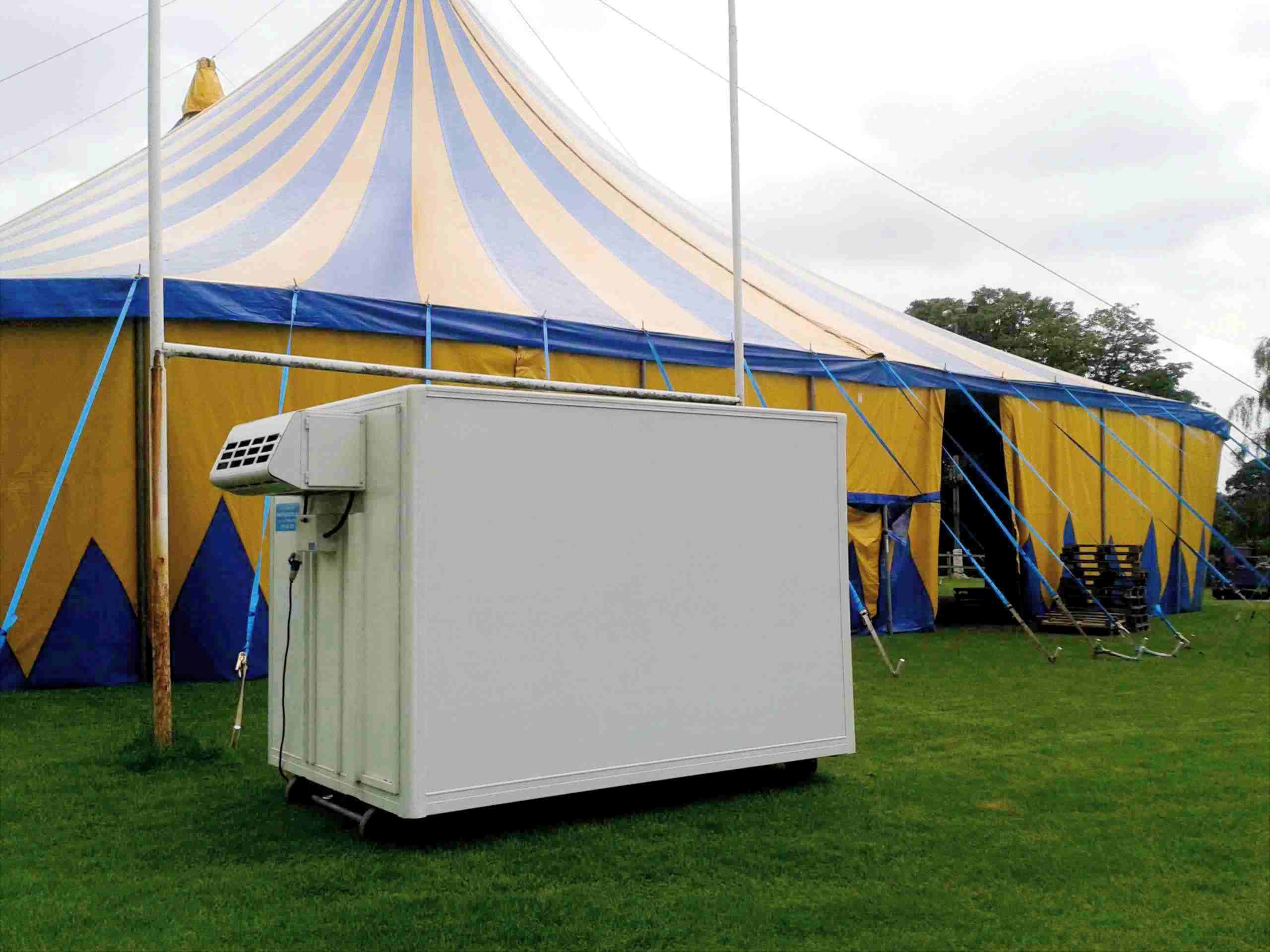 Frostbite Refrigeration trailer set up behind a row of food stalls at a major Manchester music festival.
