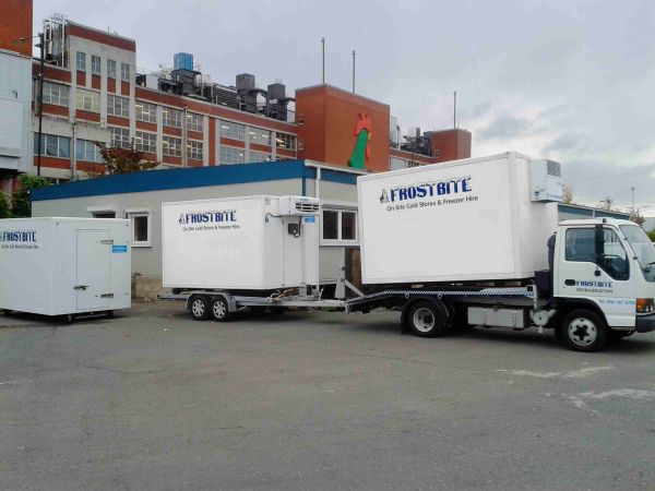 A compact Frostbite Refrigeration trailer parked on a private driveway to support a garden marquee party in the North West.