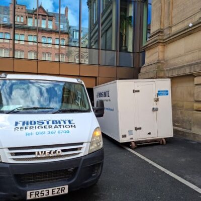 A Frostbite Refrigeration trailer parked at Fleetwood docks to provide extra cold storage for a local seafood supplier.
