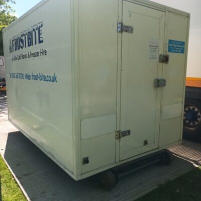 Frostbite Refrigeration emergency mobile cold storage unit deployed at a commercial site in Warrington near the Omega Business Park