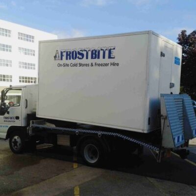 A Frostbite Refrigeration emergency freezer trailer being delivered to a North West commercial kitchen during a breakdown.