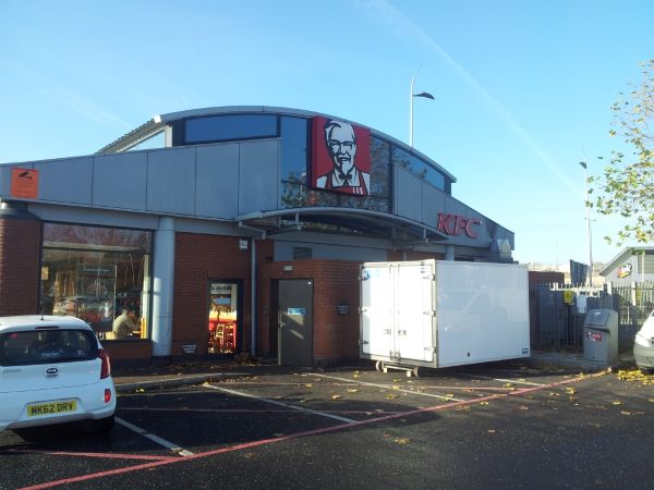 An emergency Frostbite Refrigeration trailer being set up outside a Manchester restaurant after a commercial fridge breakdown.