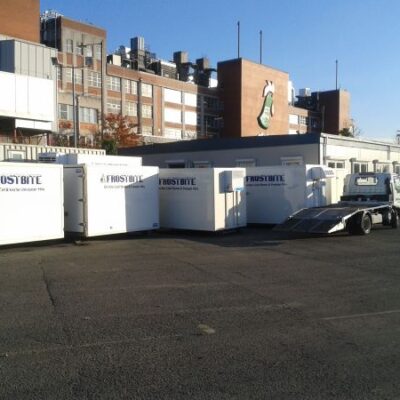 Frostbite Refrigeration trailer saving high-value food stock after a commercial freezer breakdown in a Liverpool restaurant.